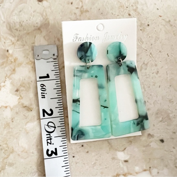Aqua and Black Rectangular Earrings - Picture 4 of 5